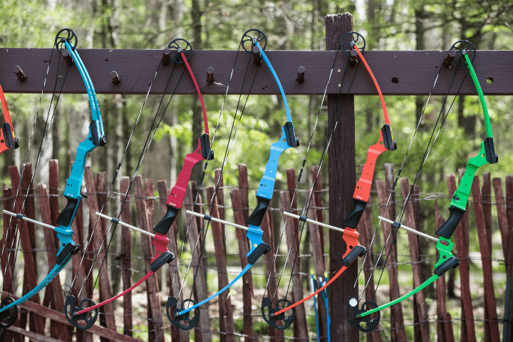 Archery equipment hanging on rack