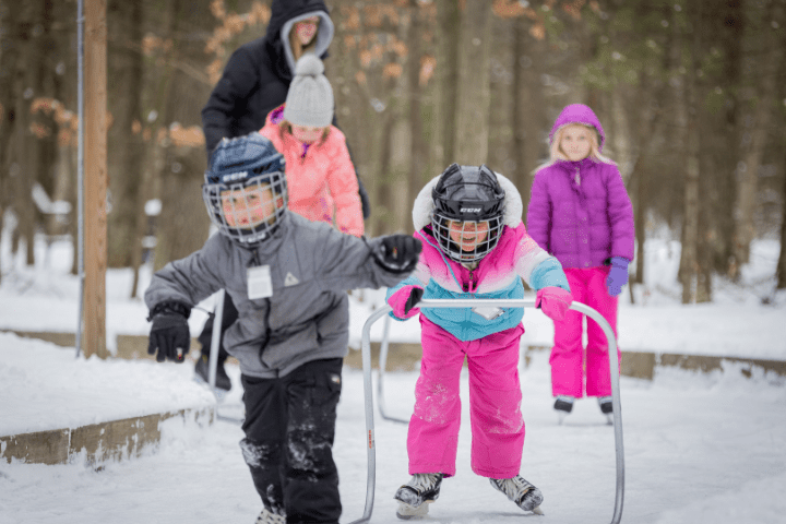 family skating with winter season pass