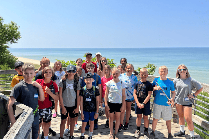 kids at Lake Michigan for summer camp